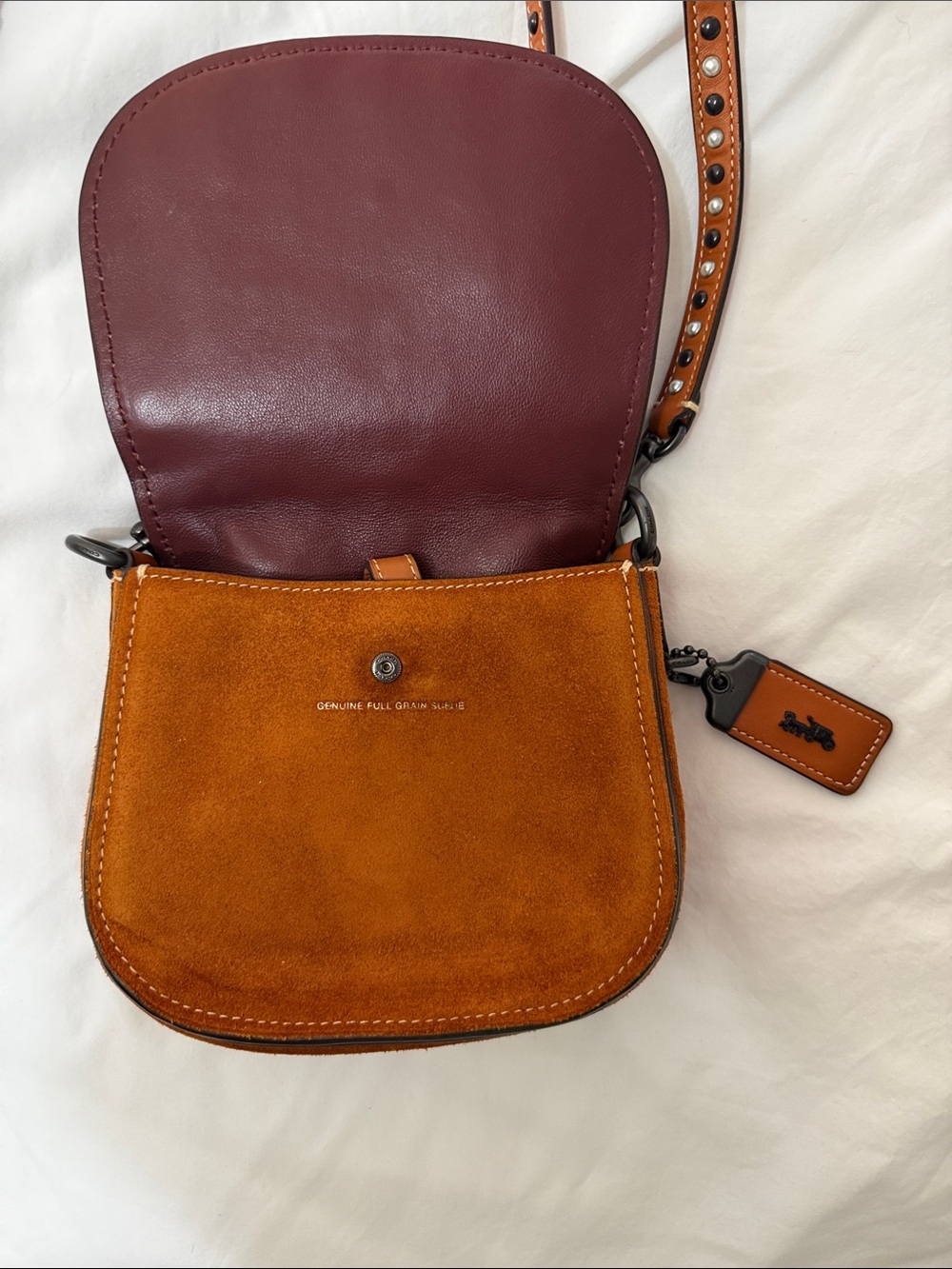 Coach Brown Suede Studded Crossbody - Picture 3 of 5